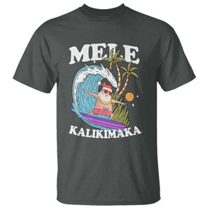 Mele Kalikimaka Hawaii Christmas Surfing Santa T Shirt Summer Beach Hawaii Xmas In July TS10 Dark Heather Print Your Wear