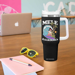 Mele Kalikimaka Hawaii Christmas Surfing Santa Tumbler With Handle Summer Beach Hawaii Xmas In July TS10 Print Your Wear