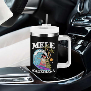 Mele Kalikimaka Hawaii Christmas Surfing Santa Tumbler With Handle Summer Beach Hawaii Xmas In July TS10 Print Your Wear