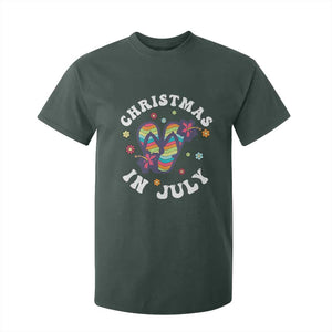 Christmas In July Summer Beach T Shirt For Kid Hawaii Flip Flops Hibiscus TS10 Dark Forest Green Print Your Wear