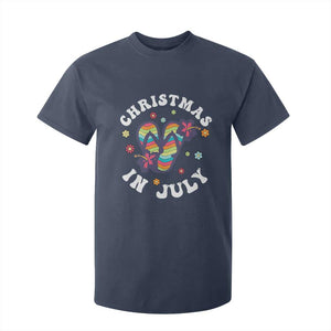 Christmas In July Summer Beach T Shirt For Kid Hawaii Flip Flops Hibiscus TS10 Navy Print Your Wear