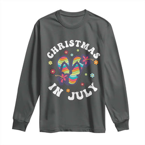 Christmas In July Summer Beach Long Sleeve Shirt Hawaii Flip Flops Hibiscus TS10 Dark Heather Print Your Wear