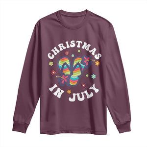 Christmas In July Summer Beach Long Sleeve Shirt Hawaii Flip Flops Hibiscus TS10 Maroon Print Your Wear