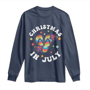 Christmas In July Summer Beach Long Sleeve Shirt Hawaii Flip Flops Hibiscus TS10 Navy Print Your Wear