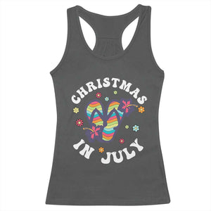 Christmas In July Summer Beach Racerback Tank Top Hawaii Flip Flops Hibiscus TS10 Dark Heather Print Your Wear