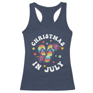 Christmas In July Summer Beach Racerback Tank Top Hawaii Flip Flops Hibiscus TS10 Navy Print Your Wear