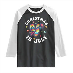 Christmas In July Summer Beach Raglan Shirt Hawaii Flip Flops Hibiscus TS10 Black White Print Your Wear