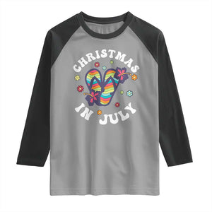 Christmas In July Summer Beach Raglan Shirt Hawaii Flip Flops Hibiscus TS10 Sport Gray Black Print Your Wear
