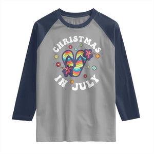 Christmas In July Summer Beach Raglan Shirt Hawaii Flip Flops Hibiscus TS10 Sport Gray Navy Print Your Wear