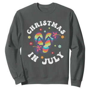 Christmas In July Summer Beach Sweatshirt Hawaii Flip Flops Hibiscus TS10 Dark Heather Print Your Wear