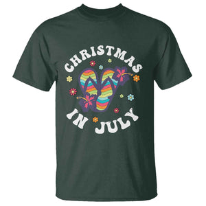Christmas In July Summer Beach T Shirt Hawaii Flip Flops Hibiscus TS10 Dark Forest Green Print Your Wear