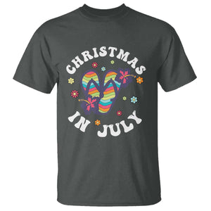 Christmas In July Summer Beach T Shirt Hawaii Flip Flops Hibiscus TS10 Dark Heather Print Your Wear