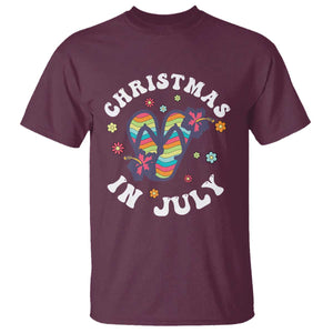 Christmas In July Summer Beach T Shirt Hawaii Flip Flops Hibiscus TS10 Maroon Print Your Wear