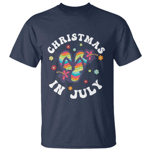 Christmas In July Summer Beach T Shirt Hawaii Flip Flops Hibiscus TS10 Navy Print Your Wear