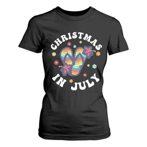 Christmas In July Summer Beach T Shirt For Women Hawaii Flip Flops Hibiscus TS10 Black Print Your Wear