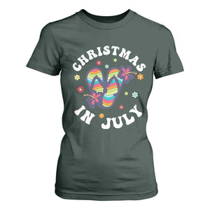 Christmas In July Summer Beach T Shirt For Women Hawaii Flip Flops Hibiscus TS10 Dark Forest Green Print Your Wear