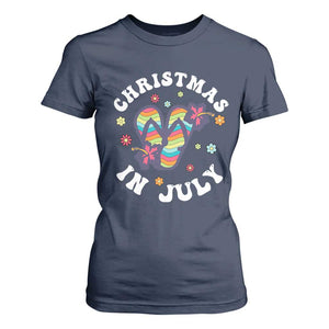 Christmas In July Summer Beach T Shirt For Women Hawaii Flip Flops Hibiscus TS10 Navy Print Your Wear