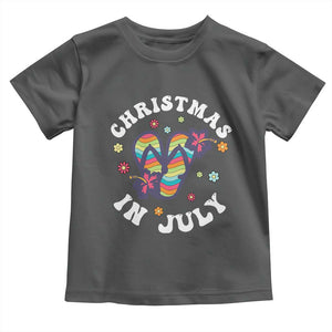 Christmas In July Summer Beach Toddler T Shirt Hawaii Flip Flops Hibiscus TS10 Dark Heather Print Your Wear