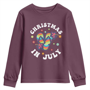 Christmas In July Summer Beach Youth Sweatshirt Hawaii Flip Flops Hibiscus TS10 Maroon Print Your Wear
