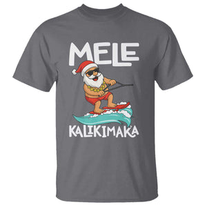 Mele Kalikimaka T Shirt Santa Water Skiing Summer Beach Hawaiian Christmas In July TS10 Charcoal Print Your Wear