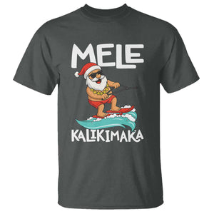 Mele Kalikimaka T Shirt Santa Water Skiing Summer Beach Hawaiian Christmas In July TS10 Dark Heather Print Your Wear
