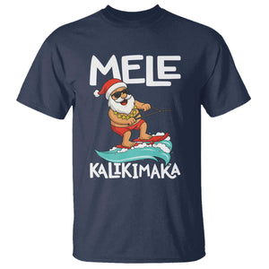 Mele Kalikimaka T Shirt Santa Water Skiing Summer Beach Hawaiian Christmas In July TS10 Navy Print Your Wear