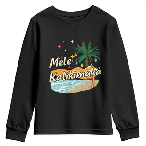 Retro Christmas In July Summer Beach Hawaii Youth Sweatshirt Mele Kalikimaka TS10 Black Print Your Wear
