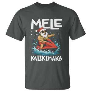 Mele Kalikimaka Hawaiian Christmas T Shirt Funny Santa Jet Ski Summer Beach Xmas In July TS10 Dark Heather Print Your Wear