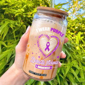 Domestic Violence Awareness Glass Can Purple Ribbon Support Survivor TS10 Black Print Your Wear
