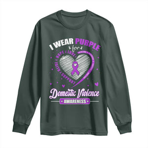 Domestic Violence Awareness Long Sleeve Shirt Purple Ribbon Support Survivor TS10 Dark Forest Green Print Your Wear