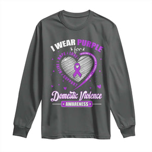Domestic Violence Awareness Long Sleeve Shirt Purple Ribbon Support Survivor TS10 Dark Heather Print Your Wear
