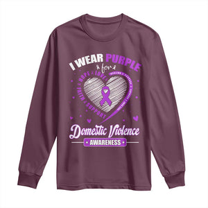 Domestic Violence Awareness Long Sleeve Shirt Purple Ribbon Support Survivor TS10 Maroon Print Your Wear