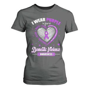 Domestic Violence Awareness T Shirt For Women Purple Ribbon Support Survivor TS10 Dark Heather Print Your Wear