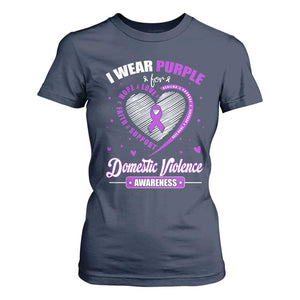 Domestic Violence Awareness T Shirt For Women Purple Ribbon Support Survivor TS10 Navy Print Your Wear