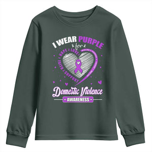 Domestic Violence Awareness Youth Sweatshirt Purple Ribbon Support Survivor TS10 Dark Forest Green Print Your Wear