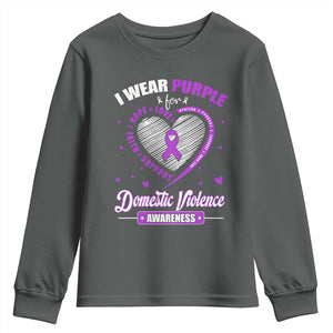 Domestic Violence Awareness Youth Sweatshirt Purple Ribbon Support Survivor TS10 Dark Heather Print Your Wear