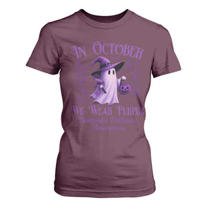 Domestic Violence Awareness T Shirt For Women Halloween October Wear Purple Ghost TS10 Maroon Print Your Wear