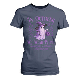 Domestic Violence Awareness T Shirt For Women Halloween October Wear Purple Ghost TS10 Navy Print Your Wear