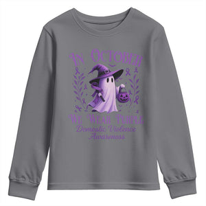 Domestic Violence Awareness Youth Sweatshirt Halloween October Wear Purple Ghost TS10 Charcoal Print Your Wear