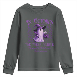 Domestic Violence Awareness Youth Sweatshirt Halloween October Wear Purple Ghost TS10 Dark Heather Print Your Wear