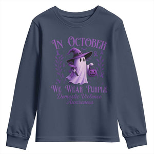 Domestic Violence Awareness Youth Sweatshirt Halloween October Wear Purple Ghost TS10 Navy Print Your Wear