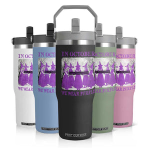 Retro In October We Wear Purple Witch Domestic Violence Awareness Flip Straw Tumbler TS10 Print Your Wear