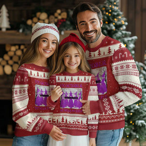 Retro In October We Wear Purple Witch Domestic Violence Awareness Ugly Christmas Sweater TS10 Red Beige Print Your Wear