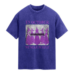 Retro In October We Wear Purple Witch Domestic Violence Awareness Washed Cotton T-Shirt
