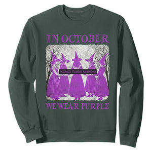 Retro In October We Wear Purple Witch Domestic Violence Awareness Sweatshirt TS10 Dark Forest Green Print Your Wear