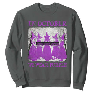 Retro In October We Wear Purple Witch Domestic Violence Awareness Sweatshirt TS10 Dark Heather Print Your Wear