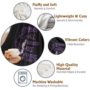 Stop Domestic Violence Throw Blanket Purple Ribbon Witch Graphic Witchy Feminist TS10 Print Your Wear