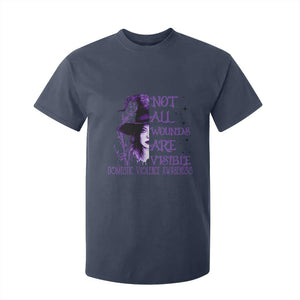 Stop Domestic Violence T Shirt For Kid Purple Ribbon Witch Graphic Witchy Feminist TS10 Navy Print Your Wear