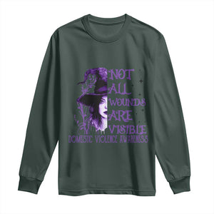 Stop Domestic Violence Long Sleeve Shirt Purple Ribbon Witch Graphic Witchy Feminist TS10 Dark Forest Green Print Your Wear