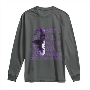 Stop Domestic Violence Long Sleeve Shirt Purple Ribbon Witch Graphic Witchy Feminist TS10 Dark Heather Print Your Wear